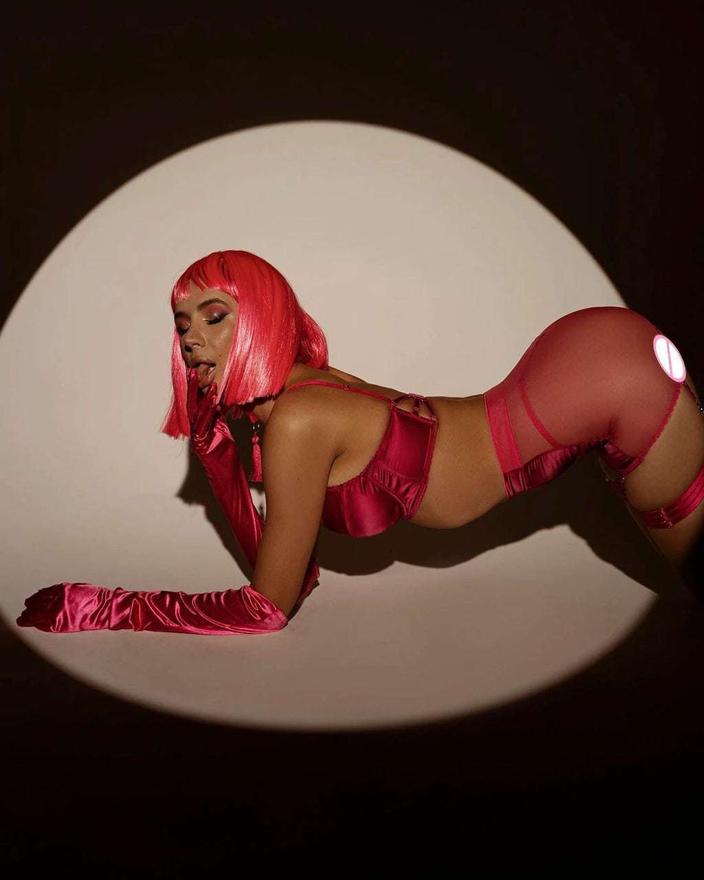 Ellolace Lingerie Satin Fin Dentelle Rouge 5Pièces