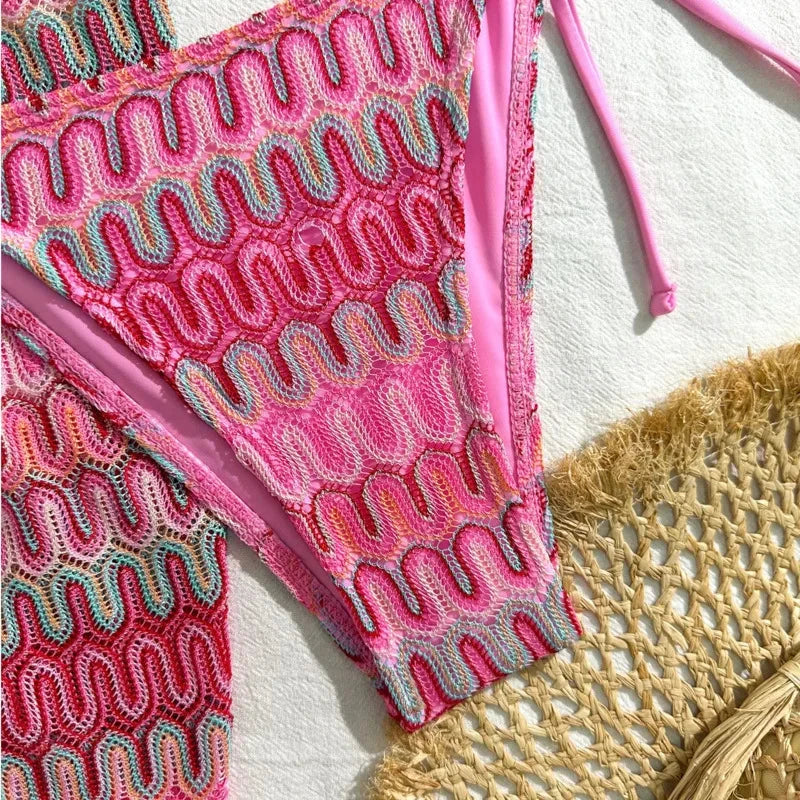 Les Secrets de Léa – Bikini trois pièces motif géométrique – Sweety