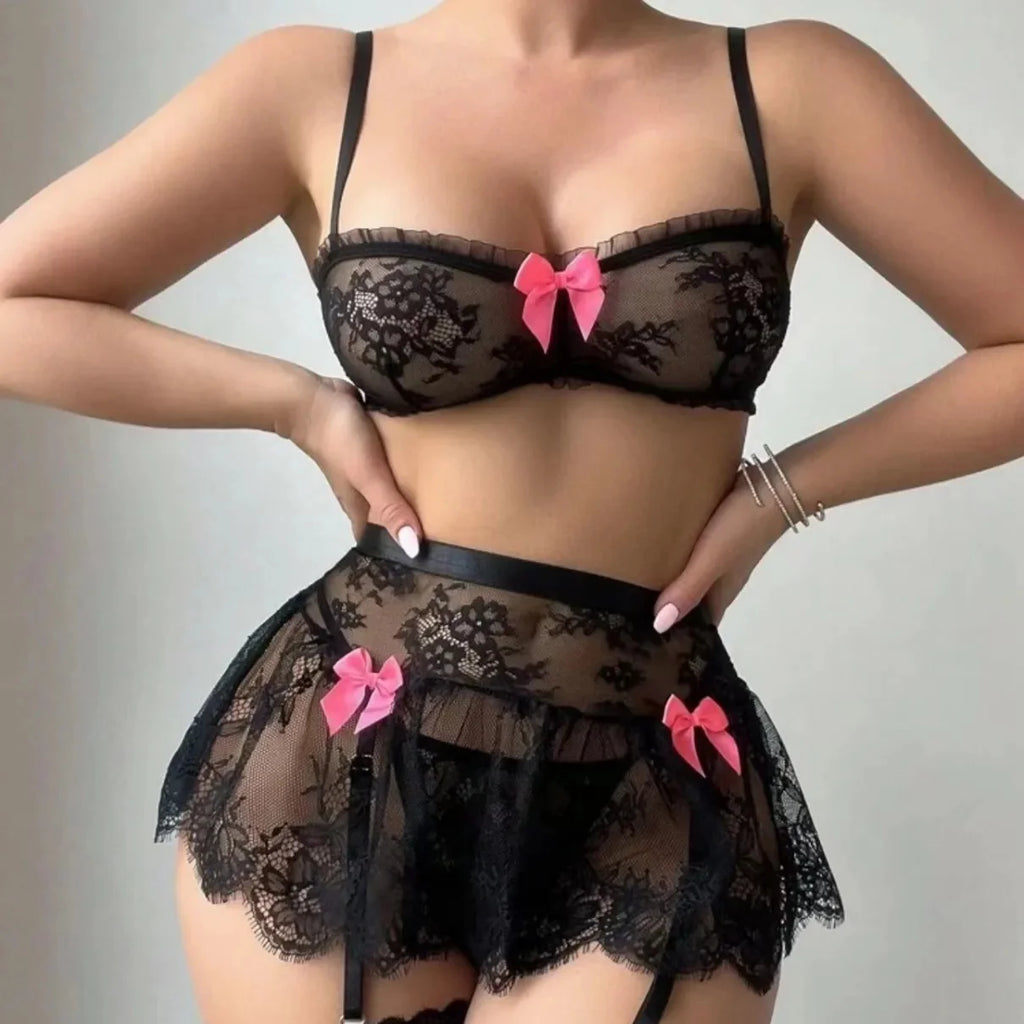 Les Secrets de Léa Ensemble Lingerie Sans Fil Dentelle Rose