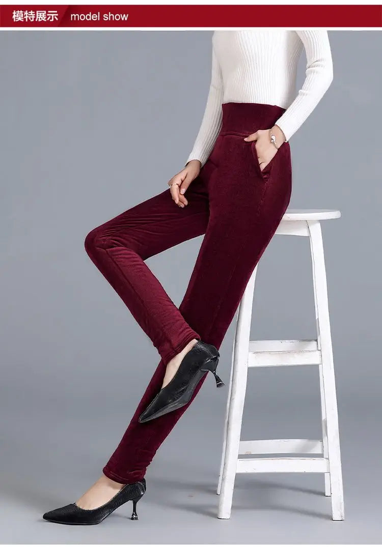 Fjadt Leggings Velours Doré Taille Haute Élastiques