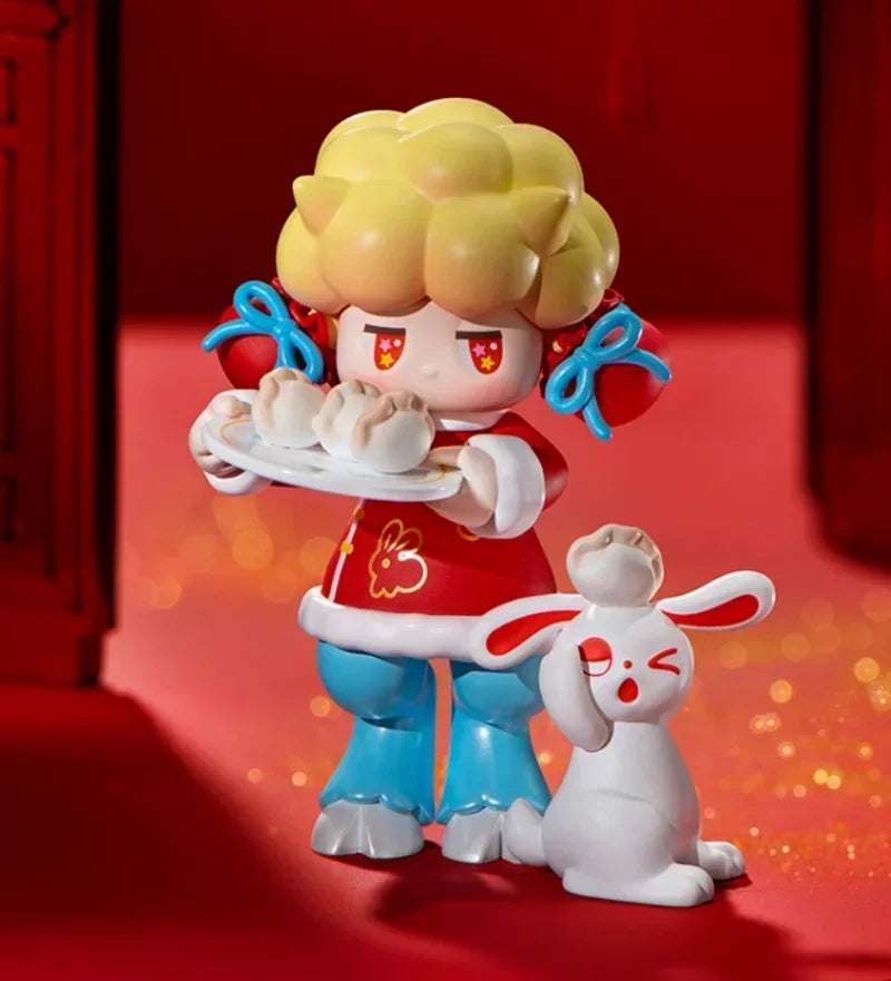 Pop Mart Figurine Kawaii PVC Marron Noeud Chinois Rouge