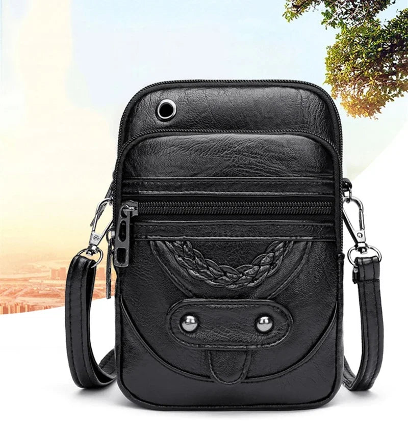 Sac Bandoulière Multifonctionnel Cuir PU Brun Vintage Pour Femmes