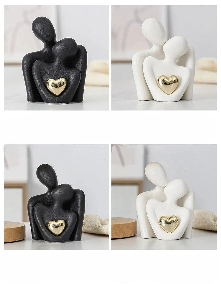 Figurine Cœur Plaqué Or en Céramique Noir et Blanc