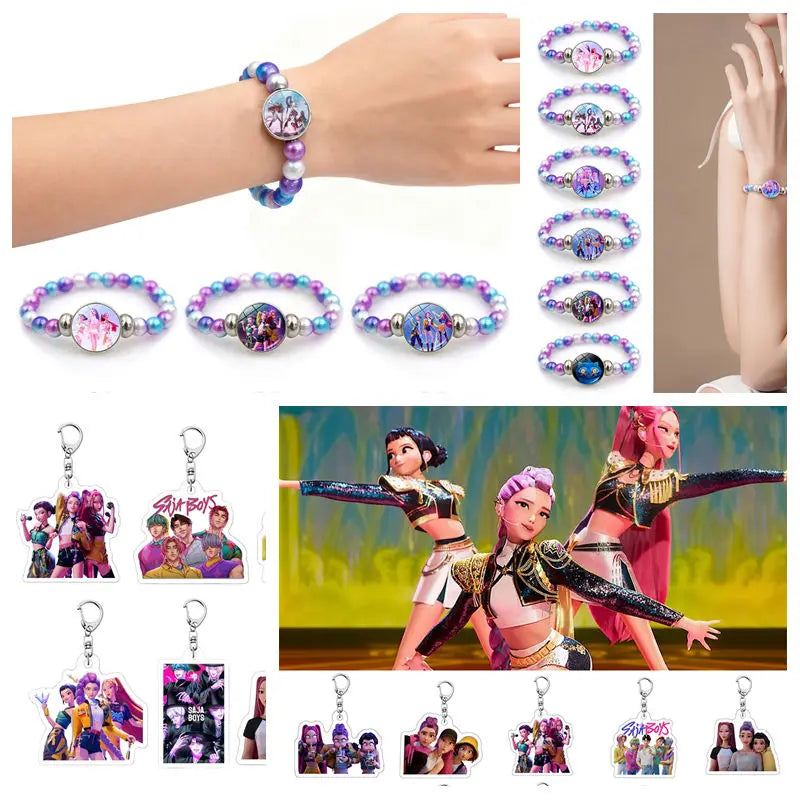 Porte-clés Perles Multicolores Kpop Avec Plaque Ronde Image