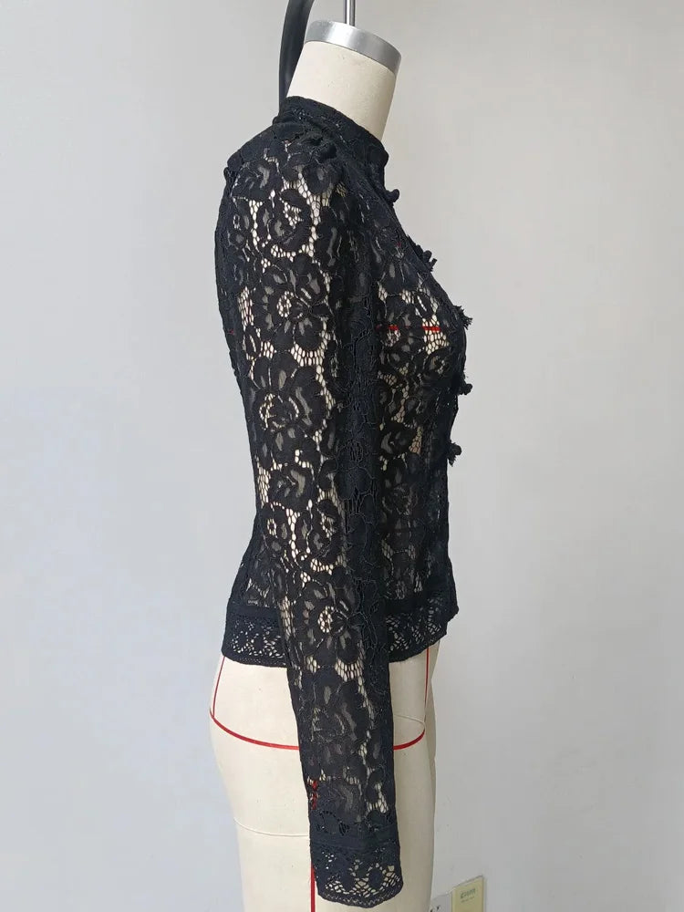 Tossy Chemise Dentelle Imprimée Transparente Écru Manches Longues