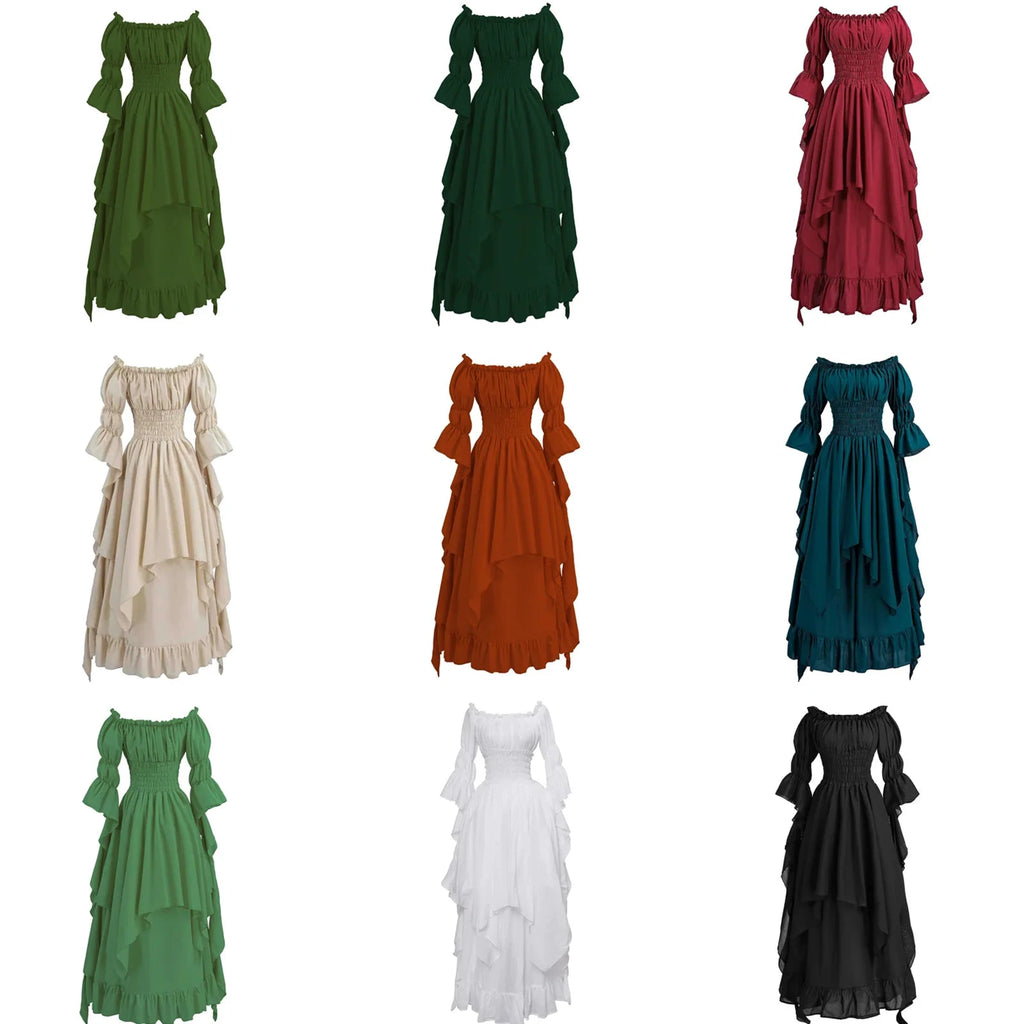 Robe longue style médiéval manches longues encolure élastique