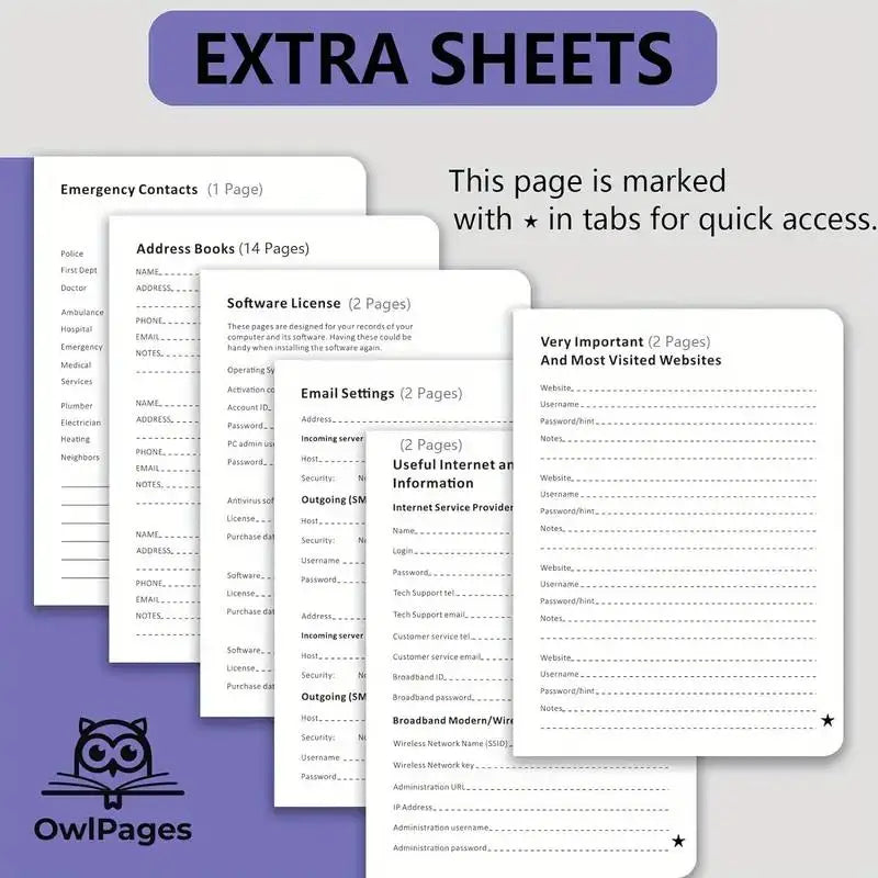 Carnet mot de passe couverture rigide avec onglets alphabétiques