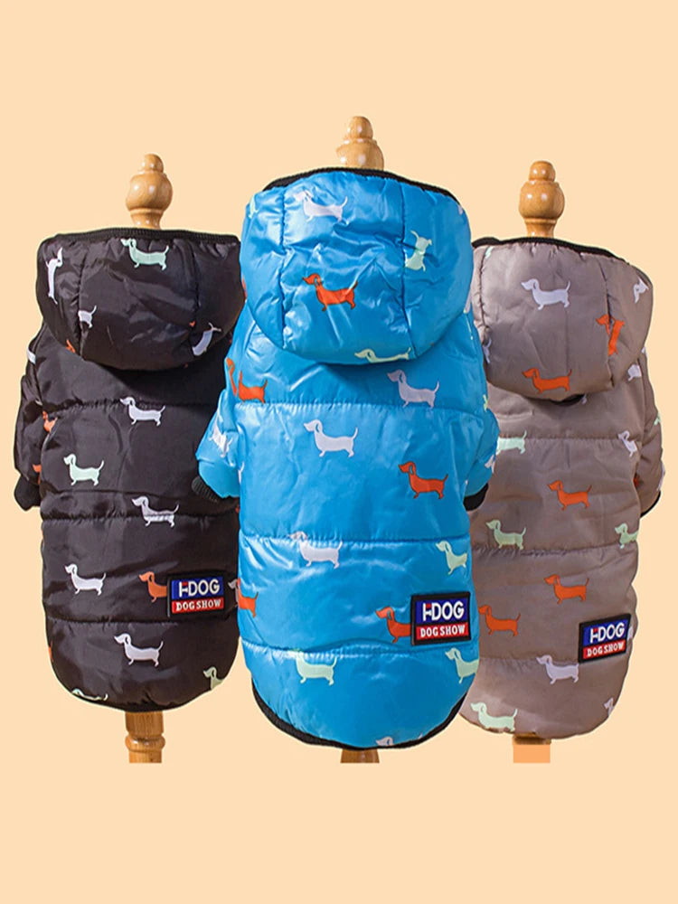 Dog Doudoune Pour Chiens En Coton Imprimée Avec Anneau Laisse Capuche