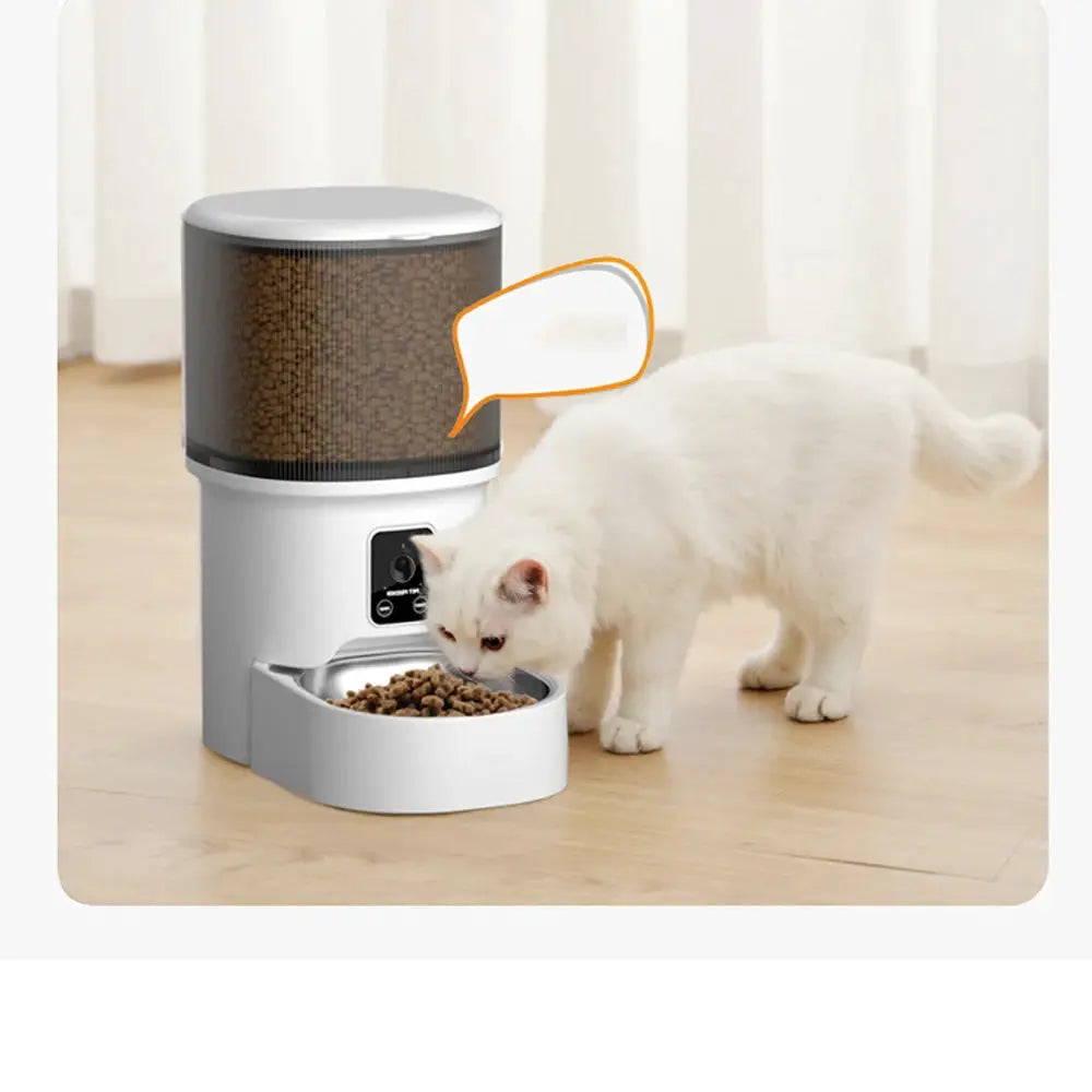 Distributeur automatique de nourriture pour chats et chiens, 4L, corps blanc et gris avec réservoir translucide et écran LCD