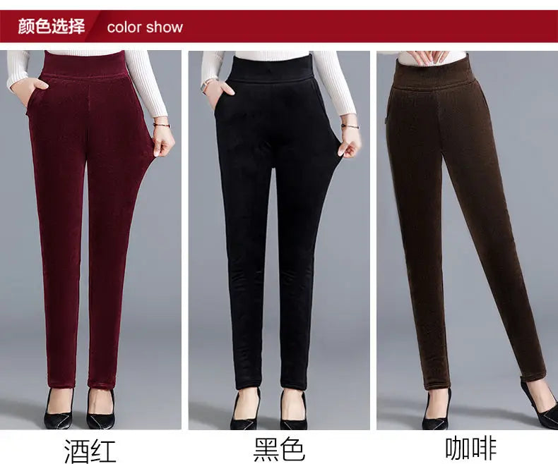 Fjadt Leggings Velours Doré Taille Haute Élastiques