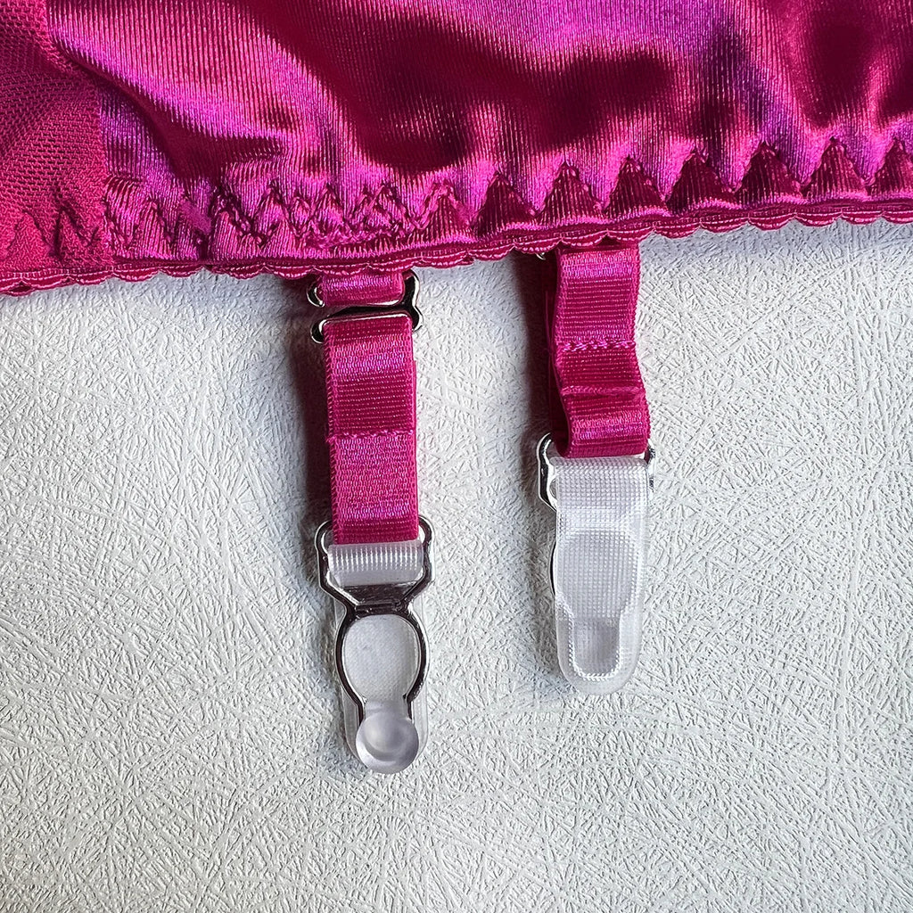 Ellolace Lingerie Satin Fin Dentelle Rouge 5Pièces