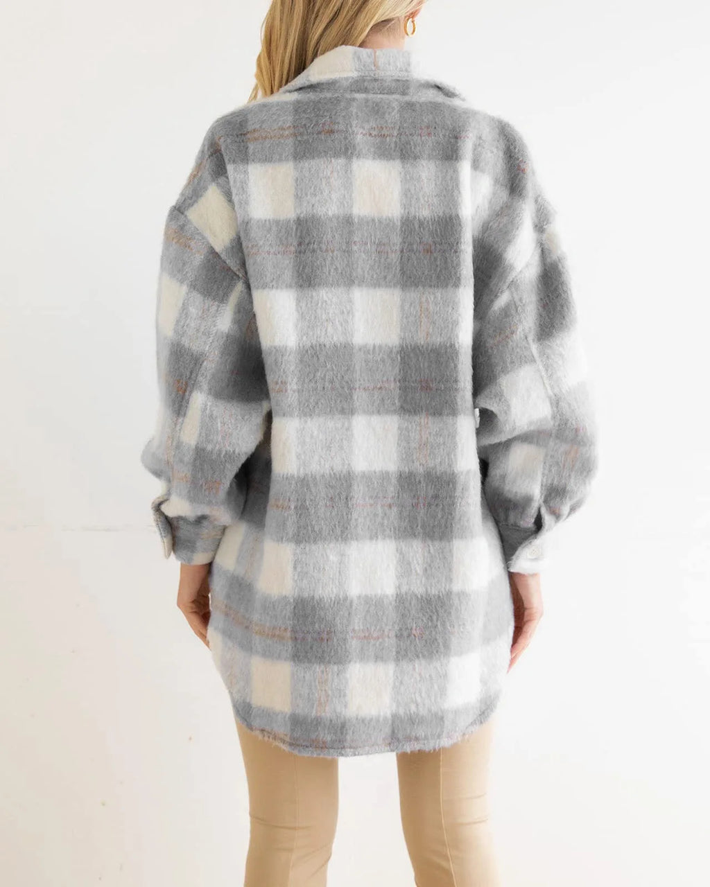 Manteau Plaid Mohair Laine Épais Femme Automne Hiver