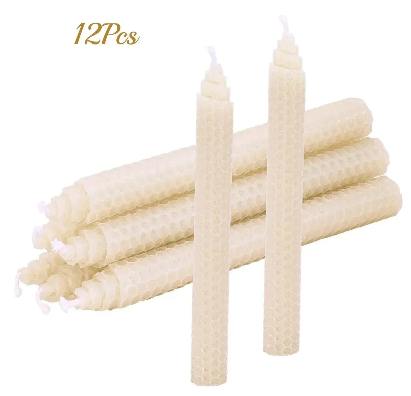 Bougies Coniques Cire d’Abeille Nid d’Abeille Beige Fait Main