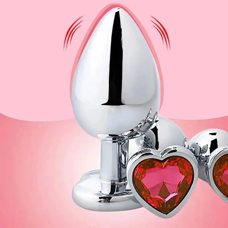 Plug anal en métal avec cristal cœur rose, set de 3 tailles – LSDLBoutique