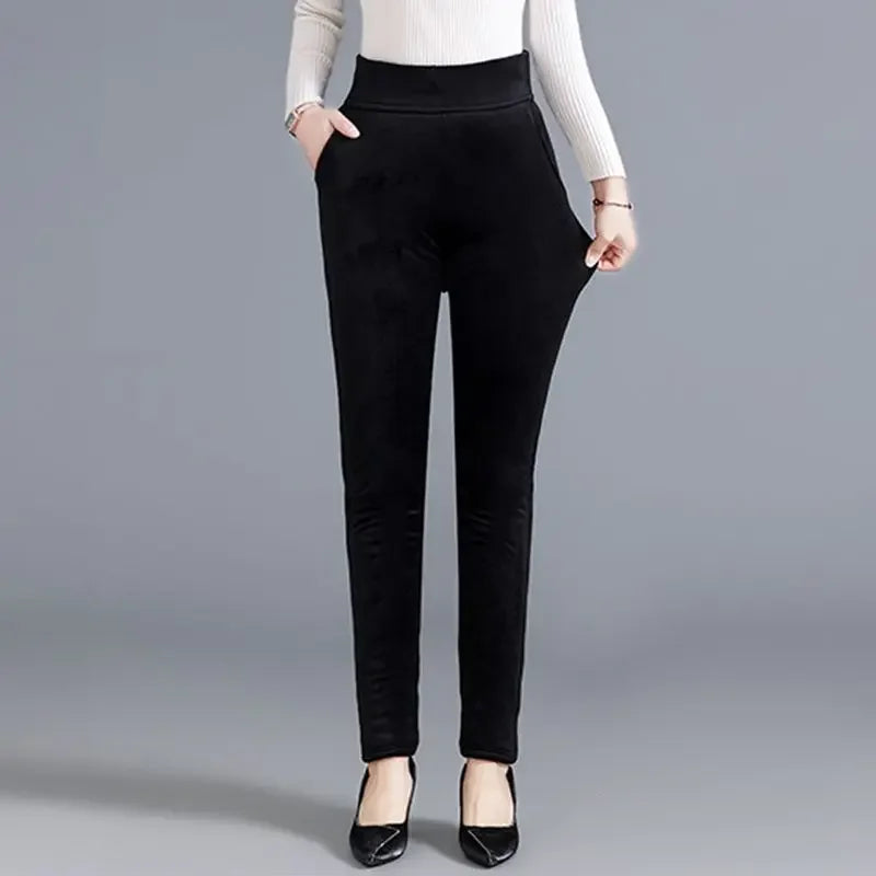 Fjadt Leggings Velours Doré Taille Haute Élastiques