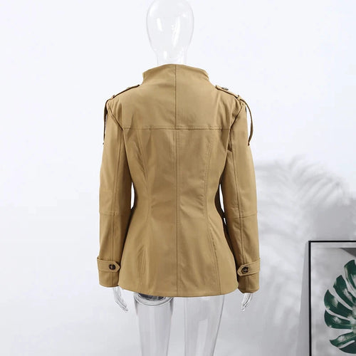 Veste Pilote Femme Polyester Marron Fermeture Éclair Revers Ample