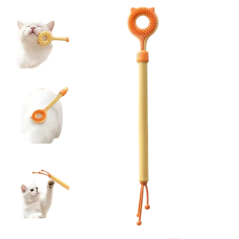 Grattoir rétractable et masseur double face pour chat, outil 2 en 1 en plastique orange et beige