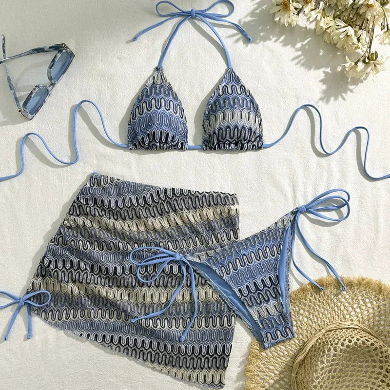 Les Secrets de Léa – Bikini trois pièces motif géométrique – Sweety