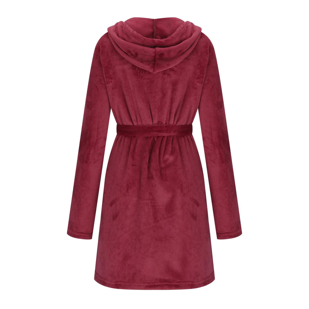 Peignoir à Capuche en Coton et Velours Côtelé Bordeaux