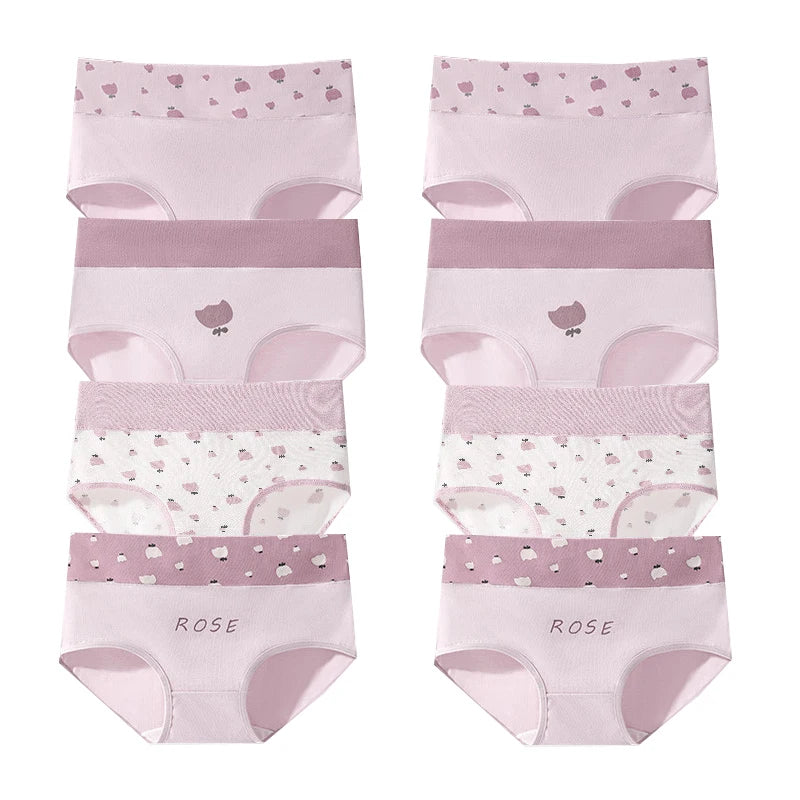 ZJX Ensemble 8 Culottes Femme Coton Respirant Taille Haute Rose Imprimé Coeurs