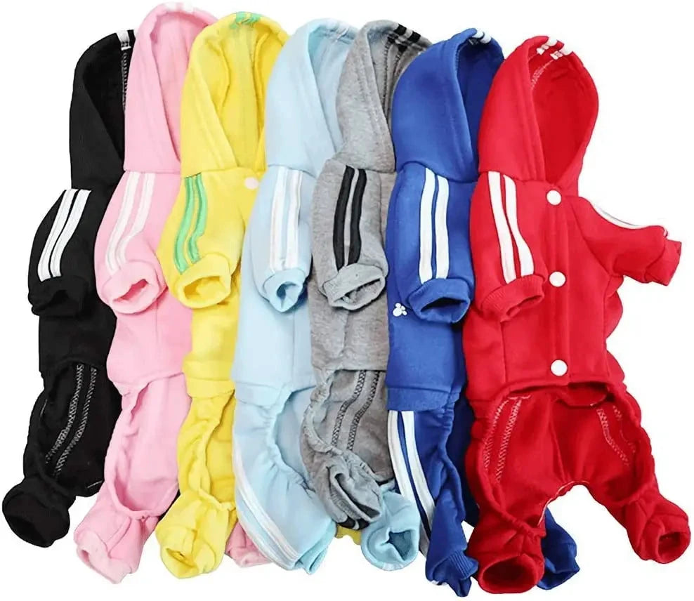 Adidog Combinaison Chien Rouge Bandes Blanches Sport