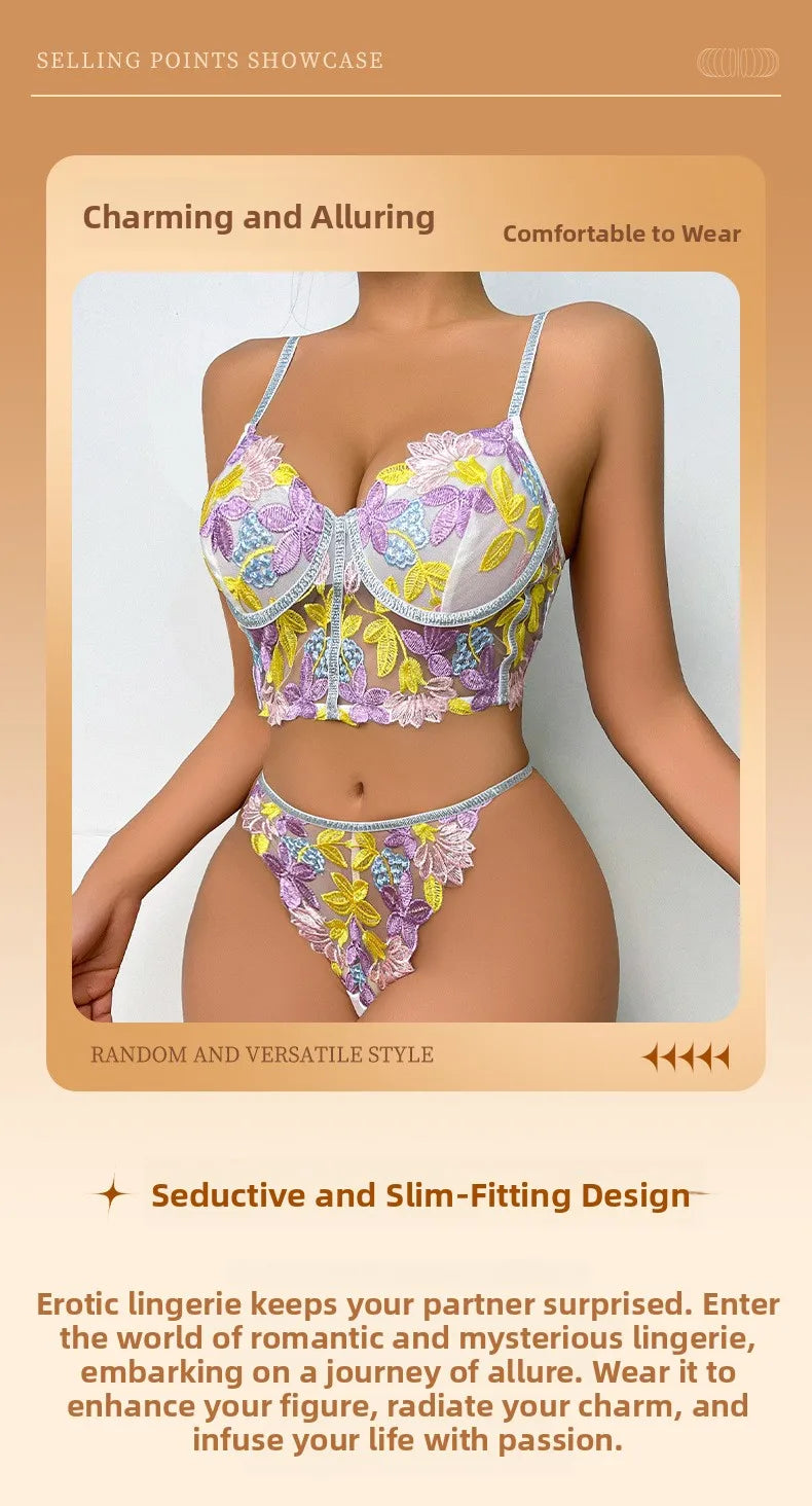 Les Secrets de Léa Ensemble Soutien-Gorge Transparent Maille Fleurie Dos Nu