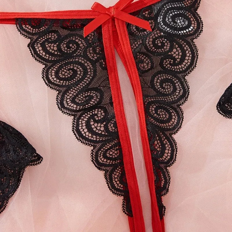 Tornova Lingerie Dentelle Noeud Papillon Jarretières Noir Rouge