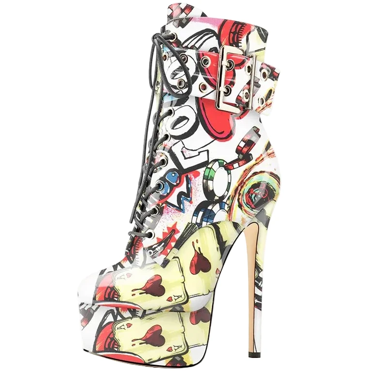 Bottines vernies à talon aiguille et plateforme