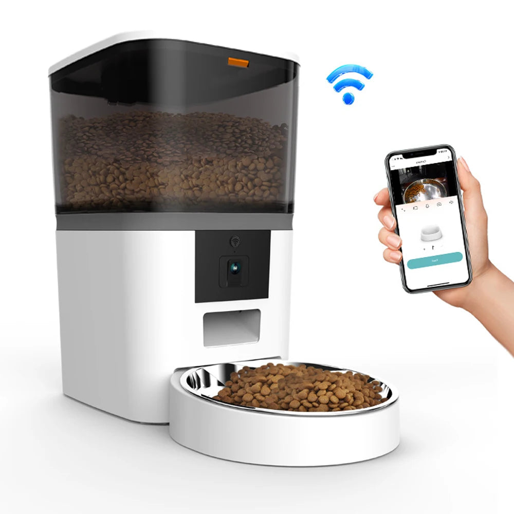 Distributeur automatique de nourriture pour chat ZYfeeder, réservoir translucide 4 L, 1 bol inox, caméra, app mobile