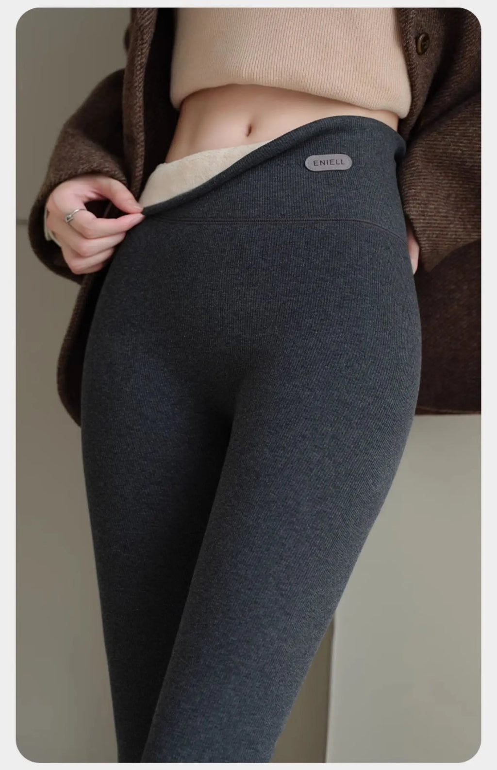 Leggings Femme Coton Spandex Polaire Gris Taille Haute