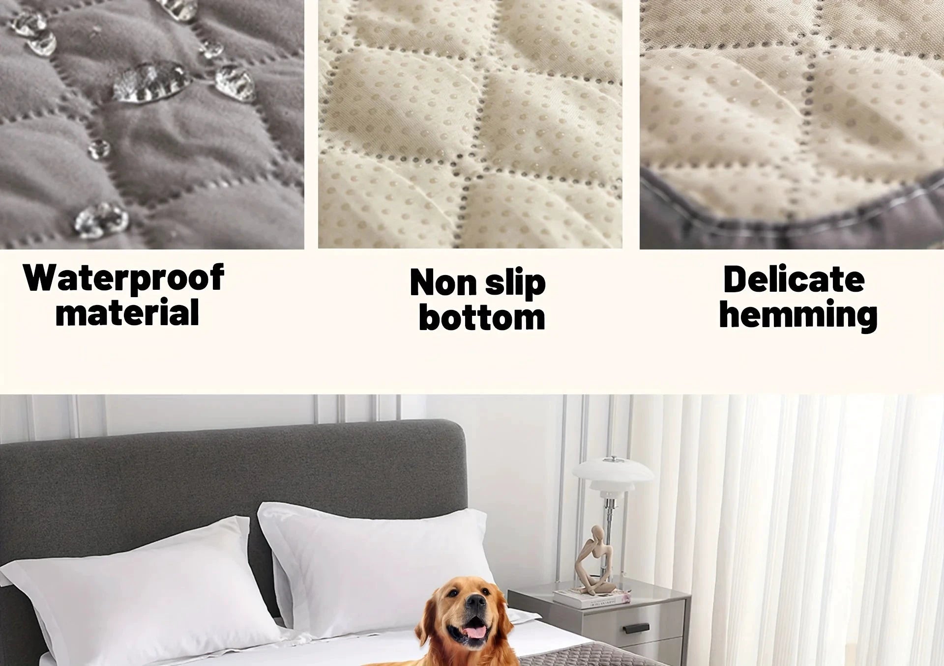Housse De Lit Chien Anti-Fuite Antidérapante Imperméable Gris