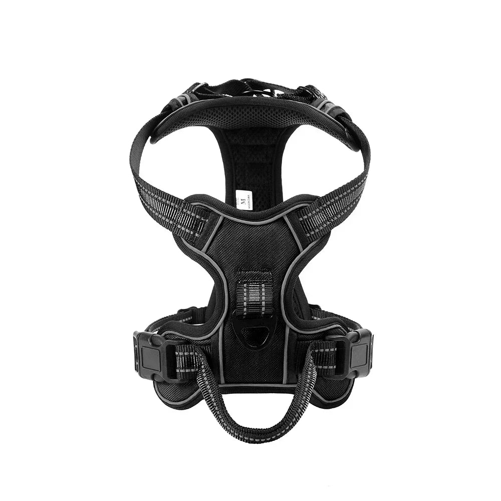 Harnais pour chien en nylon noir, réglable, LSDLBoutique, avec sangles et boucles.