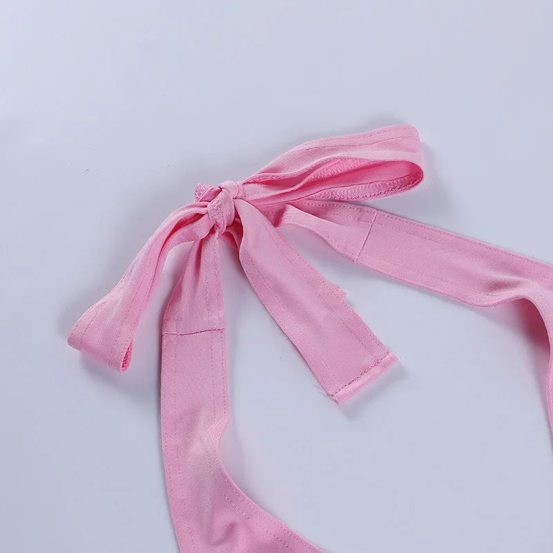 Bidijones Haut Court Dos Nu Rose Sans Manches Femme