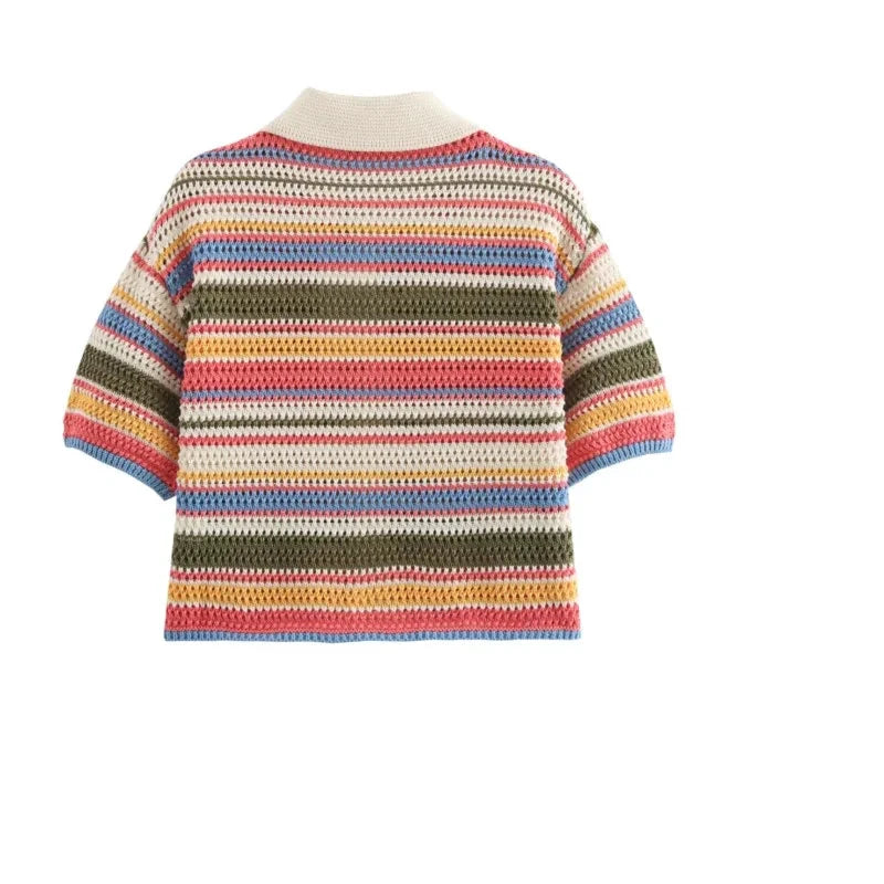 Les Secrets de Léa – Ensemble maille crochet rayé short et polo – Samia