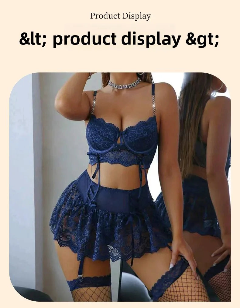 Les Secrets de Léa Body Dentelle Papillon Bleu Réglable