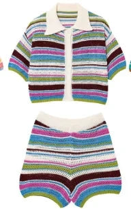 Les Secrets de Léa – Ensemble maille crochet rayé short et polo – Samia