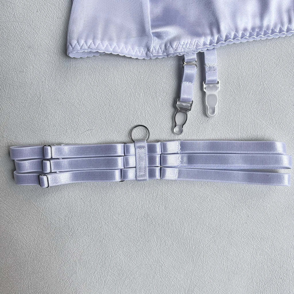 Ellolace Lingerie Satin Fin Dentelle Rouge 5Pièces