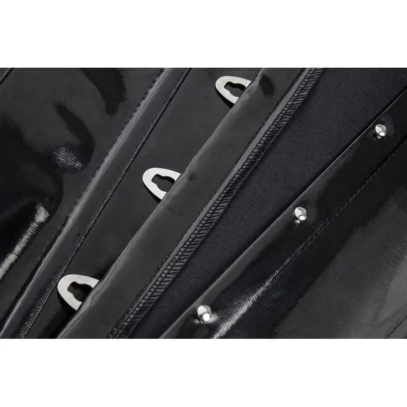 Corselet vinyle noir overbust – Zip devant, laçage dos