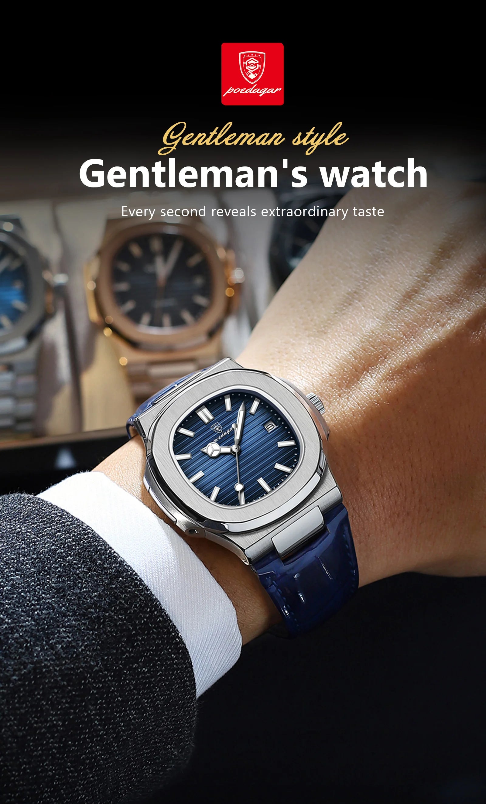 Montre Homme POEDAGAR Étanche Date Cuir Quartz Sport Chic Design Carré Moderne Masculin by LSDLBoutique.ch