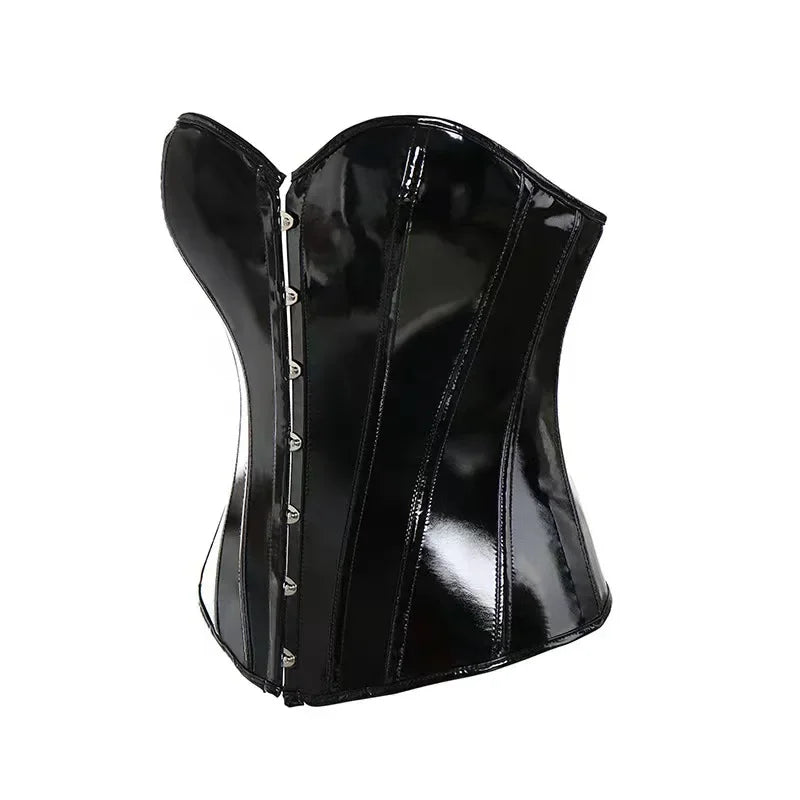 Corselet vinyle noir overbust – Zip devant, laçage dos