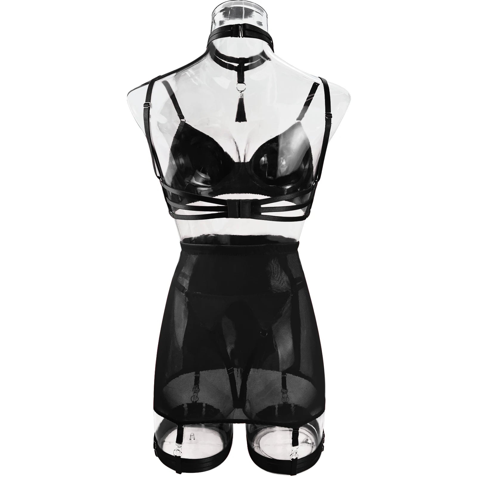 Ellolace Lingerie Satin Fin Dentelle Rouge 5Pièces