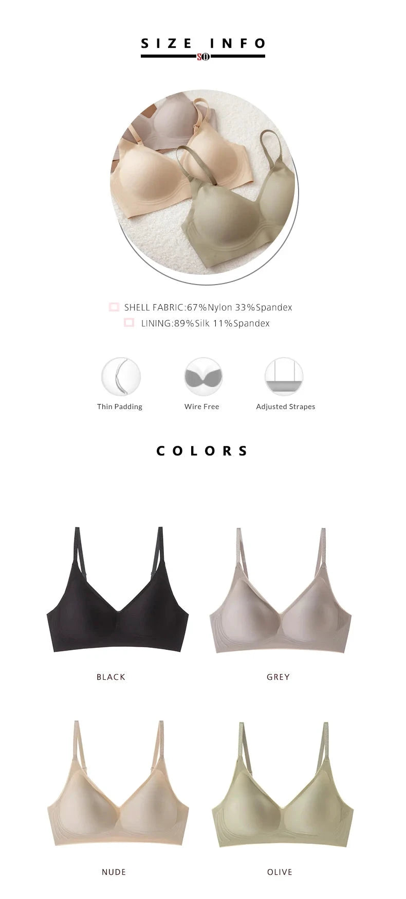 SuyaDream Soutien-Gorge Sans Couture 3/4 Tasses Beige Soie Doublure