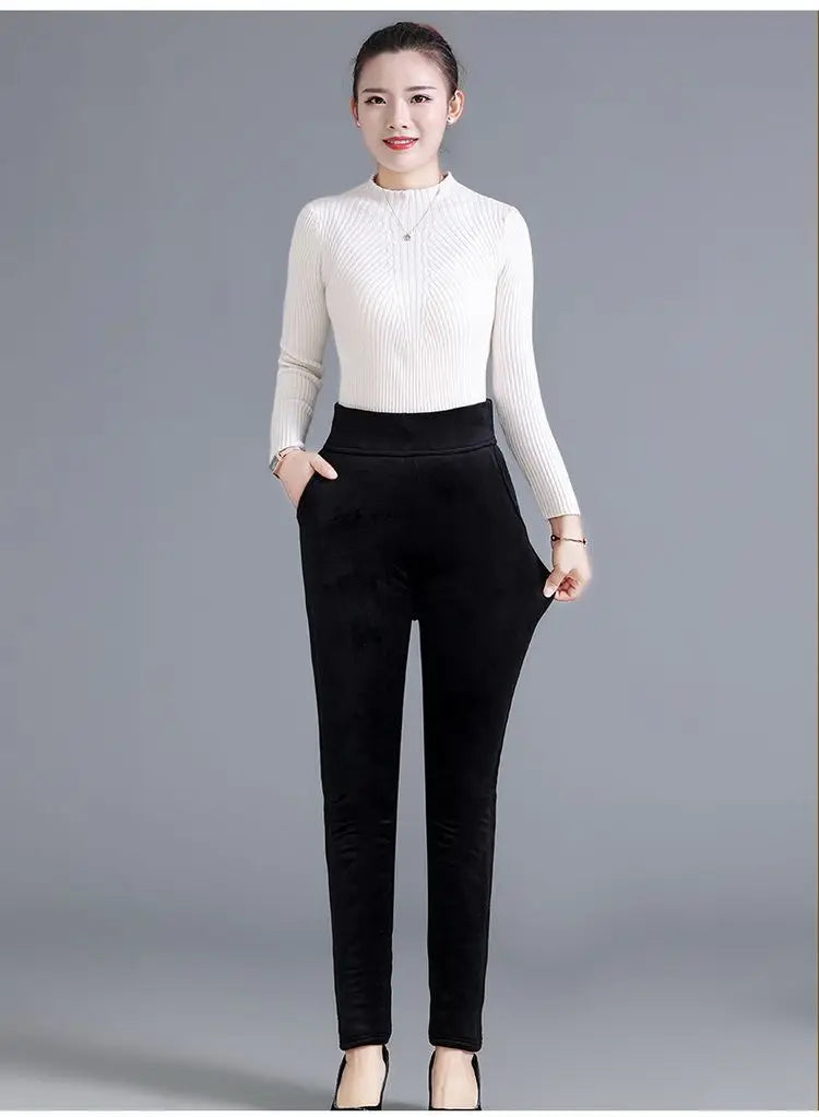 Fjadt Leggings Velours Doré Taille Haute Élastiques