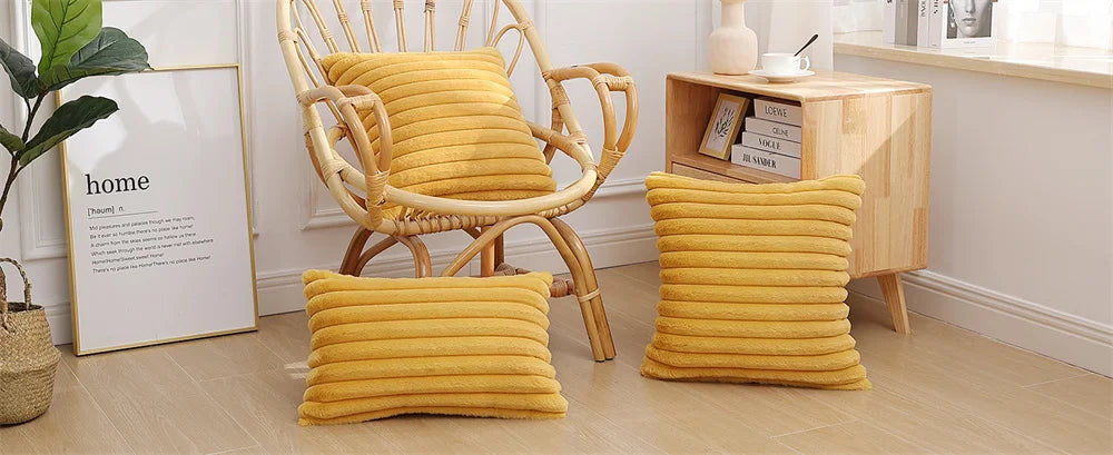 Olanly Taie Oreiller Fausse Fourrure Nordique Jaune Doré