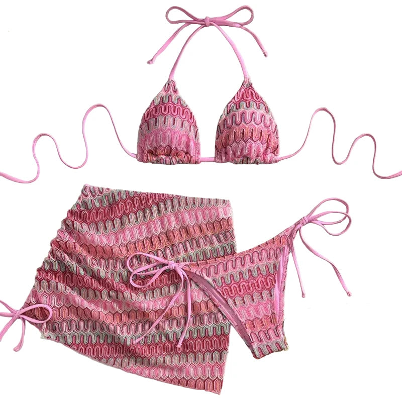 Les Secrets de Léa – Bikini trois pièces motif géométrique – Sweety