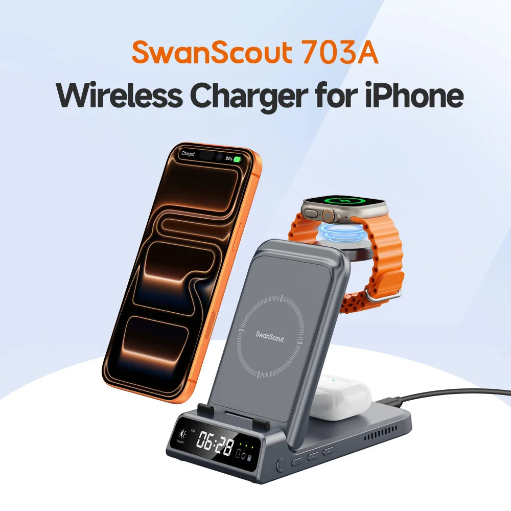 SwanScout 703A Chargeur Sans Fil MultiAppareils iPhone Apple Watch AirPods