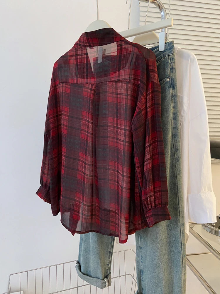 Chemise Protection Solaire À Carreaux Rouge Noir Manches Longues