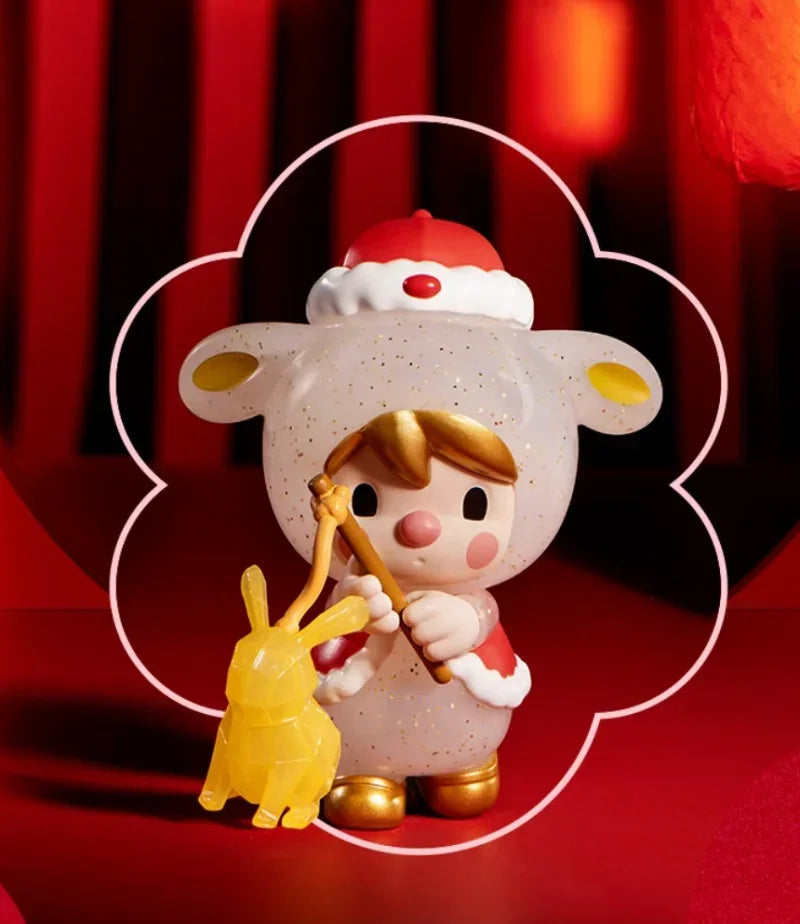 Pop Mart Figurine Kawaii PVC Marron Noeud Chinois Rouge