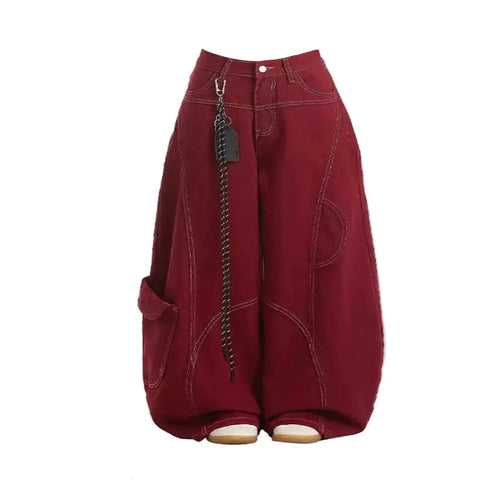 Jean Harajuku Baggy Y2K Rouge Taille Haute Unisexe