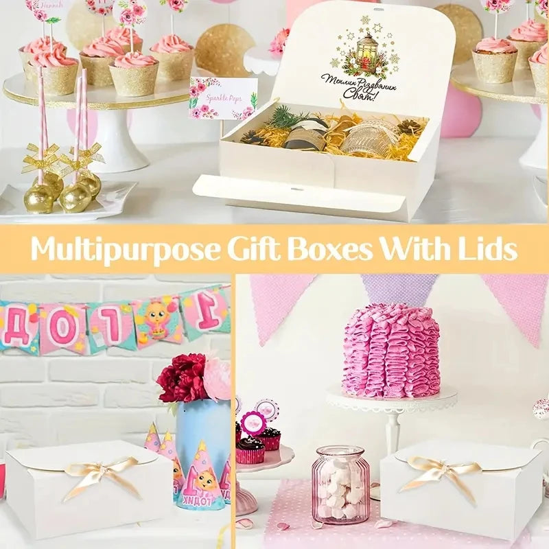 Grande Boîte En Carton Blanc Avec Nœud Lot De 3 Pièces